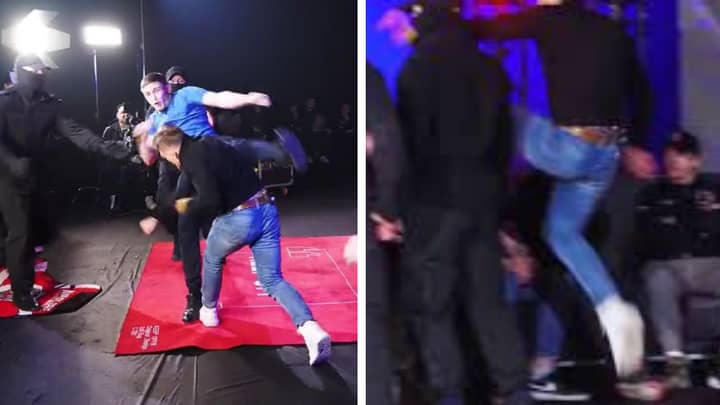 Absolute Chaos At Russian MMA Event As Fighter Fly Kicks Rival Across Stage During Face-Off