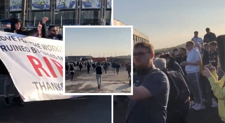 Fans Gather Outside Leeds Vs Liverpool In Mass Protest Against Super League