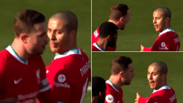 Footage Of Jordan Henderson Strongly Having A Go At Thiago Following His Foul Emerges Online