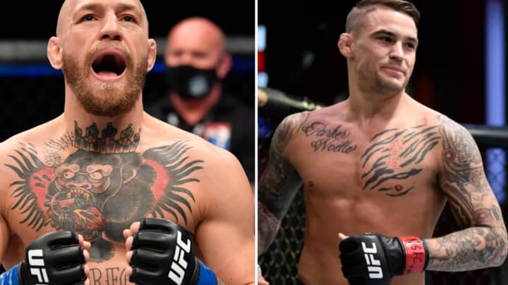 Conor McGregor Attempts To Kick Dustin Poirier At The Press Conference Face-Off For UFC 264