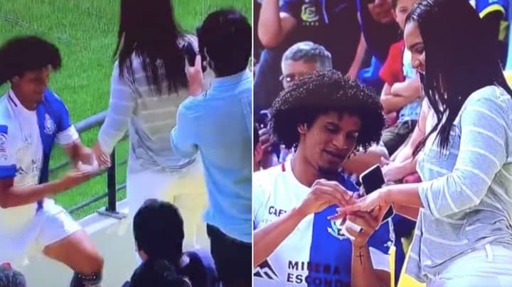 Venezuelan Striker Eduard Bello Celebrates By Jumping Into Stands To Ask Girlfriend To Marry Him