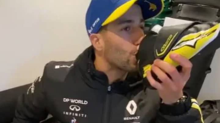 Daniel Ricciardo Does A 'Shoey' To Celebrate His Podium Finish In The F1