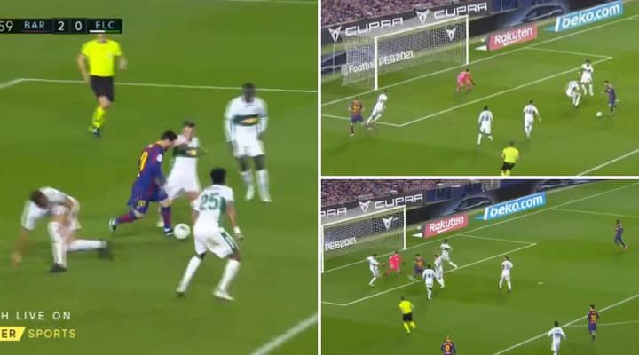 The Moment Five Elche Players Couldn’t Stop Lionel Messi From Scoring For Barcelona