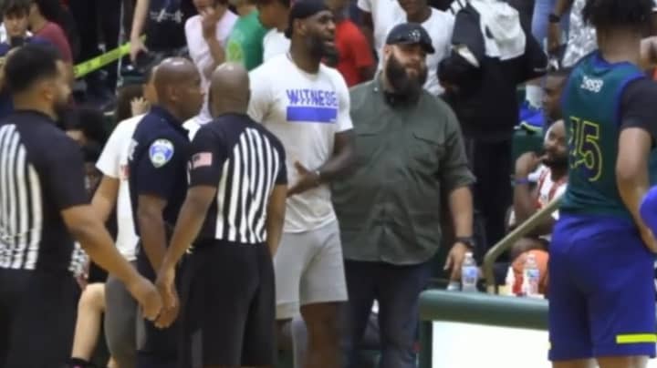LeBron James Storms The Court During Son's High School Game To Confront Announcer