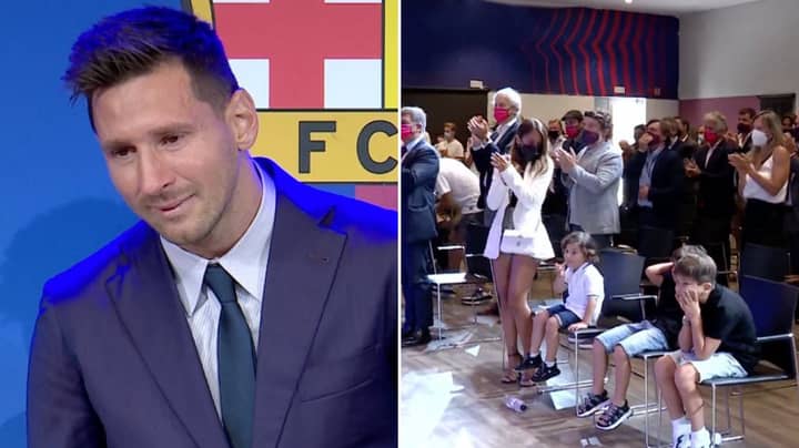 Lionel Messi Bursts Into Tears After Receiving Spine-Tingling Standing Ovation From Family And Former Teammates
