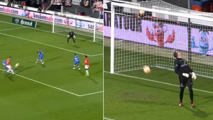 AZ Alkmaar Player Put So Much Backspin On Chip-Shot That Ball Spins Away From Net After Landing
