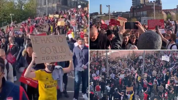 Thousands Of Arsenal Fans Are Protesting Against Owner Stan Kroenke Outside The Emirates