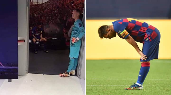 First Picture Emerges Of 'Broken' Lionel Messi In Dressing Room During Bayern Munich’s 8-2 Humiliation Of Barcelona