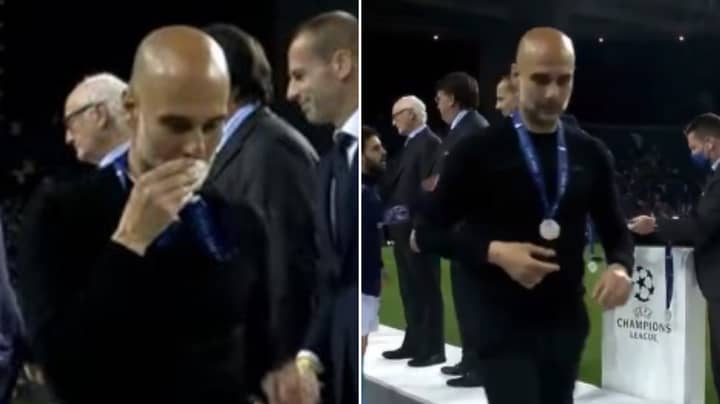 Pep Guardiola Ruthlessly Mocked For Kissing Champions League Runners-Up Medal