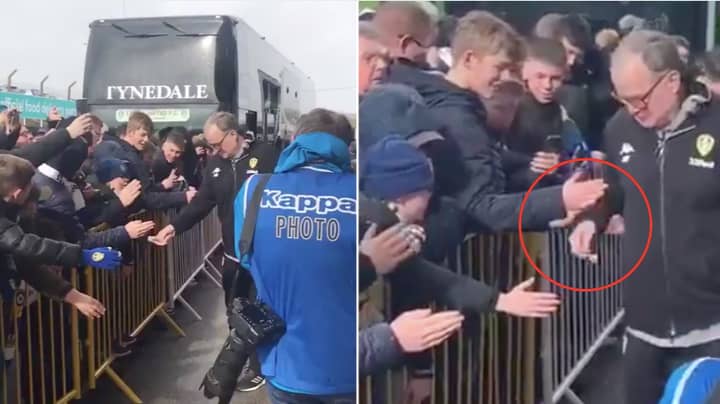 Leeds Manager Marcelo Bielsa Hands Out Sweets To Kids Waiting For Team Bus 