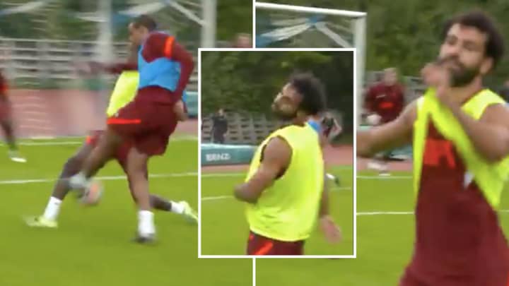 Mo Salah Threw His Hands In The Air In Disgust After Seeing Joel Matip Score In Training