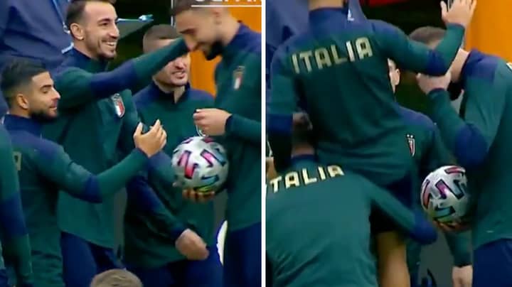 The Italy Players Lifted up Lorenzo Insigne So He Could Slap Gianluigi Donnarumma And It's A Violation