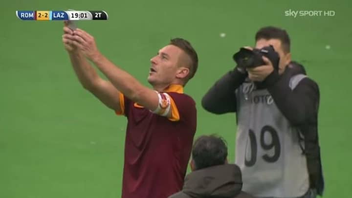 Throwback To Francesco Totti Celebrating A Rome Derby Goal With A Selfie