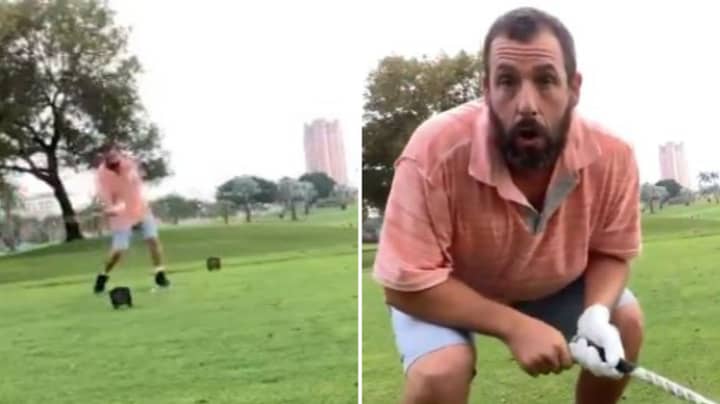 Adam Sandler Recreated Happy Gilmore's Famous Golf Swing On The 25th Anniversary