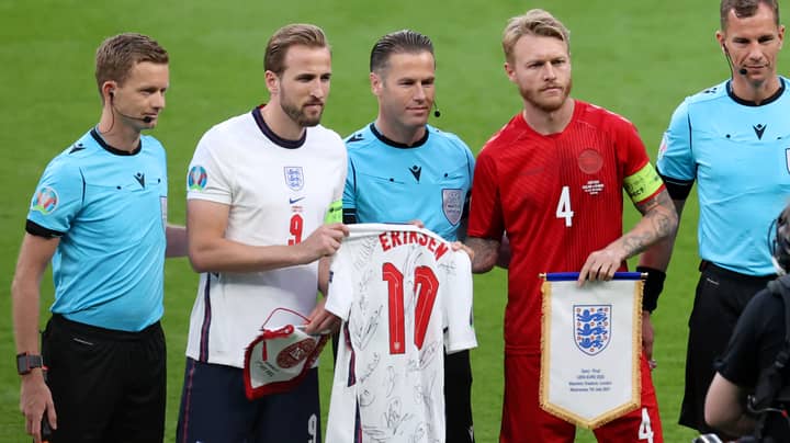England Gift Signed Christian Eriksen Shirt To Denmark