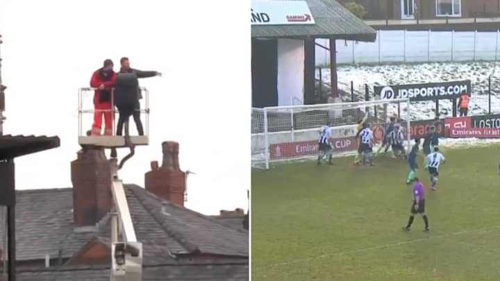 Chorley Fans Use Cherry Picker To Watch FA Cup Clash With Derby County For Free, It's Absolute Genius