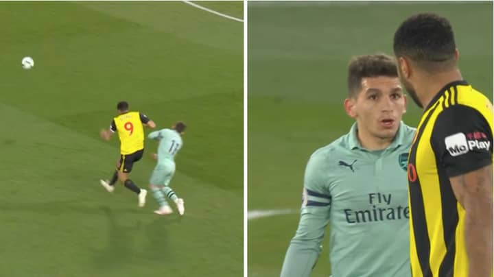 Watford Captain Troy Deeney Sent Off For An Elbow On Arsenal's Lucas Torreira