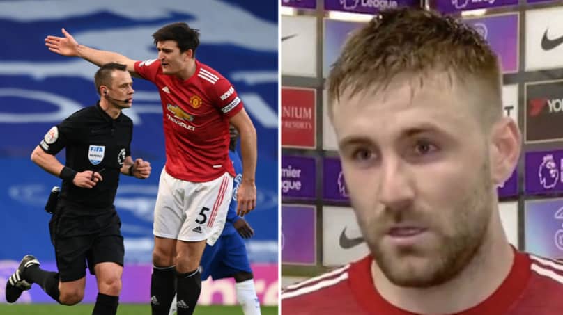 Harry Maguire tells Manchester United officials that Luke Shaw is hearing his conversation with Stuart Attwell
